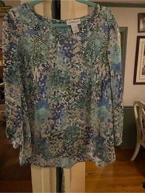 Peck & Peck Blue Multi-Pattern Long-Sleeve Tunic